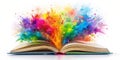 Rainbow Book Burst Open Book, Watercolor Explosion Royalty Free Stock Photo