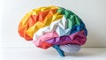 Rainbow Brain Low-Poly Paper Model, White Background, Cognitive Concept Royalty Free Stock Photo