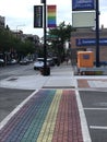 Pride - Rainbow brick crosswalk in Chicago`s Boystown neighborhood