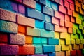 A rainbow brick wall background. Created with Generative AI