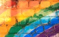 Rainbow on a brick wall. Red, orange, yellow, green, blue, indigo, purple colors Royalty Free Stock Photo