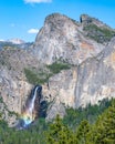 Rainbow at Bridalveil Falls & Cathedral Spires, Yosemite Nat`l. Park, CA Royalty Free Stock Photo