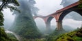 Rainbow Bridge. Arching across a misty gorge, a rainbow bridge connects two worlds.