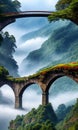 Rainbow Bridge. Arching across a misty gorge, a rainbow bridge connects two worlds.