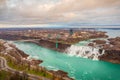 Frontier border rainbow bridge United States and Canada, Niagara Falls. Aerial view Royalty Free Stock Photo