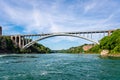 Rainbow Bridge over river with blue sky, Niagara falls, USA and Canada Border Royalty Free Stock Photo