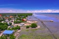 Rainbow bridge in Thailand.View of The colorful wood bridge extends into the sea at samut sakhon province,Thailand,Aerial view