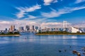 Rainbow bridge and Tokyo cityscape, view from Odaiba island, Tokyo, Japan Royalty Free Stock Photo