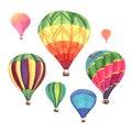 Rainbow bright multicolor hot air balloons. Yellow purple blue pink red orange stripes. Royalty Free Stock Photo