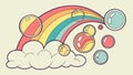 Rainbow with bubbles floating playfully, cheerful and bright. vector design Generative AI Royalty Free Stock Photo