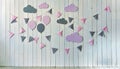 Rainbow, bunting, fluffy, craft, birthday party, cotton wool, pink, paper crafts, decor, garland