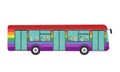 Rainbow bus with young and old people inside side view. Happy Pride month trip, travel. vector illustration Royalty Free Stock Photo