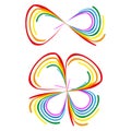 Rainbow butterfly curves. Clover shaped arcs. Colorful symmetry vector. Bright abstract loop.
