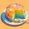 Rainbow Cake with Caramel Drizzle - Illustration Royalty Free Stock Photo