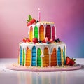 Rainbow cake, colorful multicolored bright dessert, fun for parties and kids