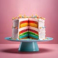 Rainbow cake, colorful multicolored bright dessert, fun for parties and kids