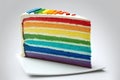 Rainbow cake slice over white background. Royalty Free Stock Photo
