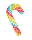 Rainbow Candy Cane. Watercolor illustration.
