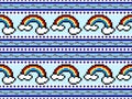 Rainbow cartoon character seamless pattern on blue background.Pixel style Royalty Free Stock Photo