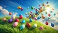 Rainbow Cascade of Easter Eggs: A Whimsical Burst of Colors AI Generated Royalty Free Stock Photo