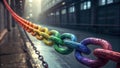 Rainbow chain links symbolizing unity and strength in urban setting Royalty Free Stock Photo
