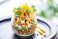 rainbow chickpea salad with bell peppers and sweet corn Royalty Free Stock Photo