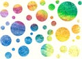 Rainbow circles background, dense bright watercolor colorful bubbles