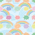 Rainbow cloud pastel colorful seamless pattern