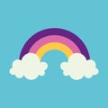 Rainbow and clouds icon with blue background Royalty Free Stock Photo