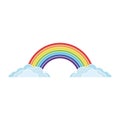 Rainbow with clouds. Joyful childish drawing with cut out outlines in cartoon simple style.