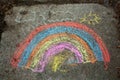 Rainbow drawing with chalks on a pavement