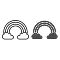 Rainbow in clouds line and glyph icon. Sky vector illustration isolated on white. Nature outline style design, designed