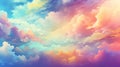 Rainbow clouds of pink, purple, turquoise, blue, yellow colors. Illustration. Abstract beautiful sky background Royalty Free Stock Photo