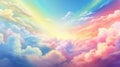 Rainbow clouds of pink, purple, turquoise, blue, yellow colors. Illustration. Abstract beautiful sky background Royalty Free Stock Photo