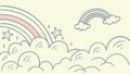 Rainbow and clouds scene, cheerful weather and colorful sky vector design Generative AI