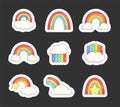 Rainbow with clouds, star. Sticker Bookmark