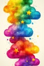 Rainbow Watercolor Clouds with Stars Royalty Free Stock Photo