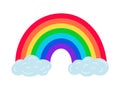 Rainbow on clouds. Vector rainbows arch cloud ends icon illustration on white background, multicolored lgbt pride