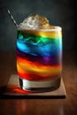 Rainbow cocktail close up shot. LGBT pride inspired.