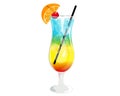 Rainbow cocktail. Summer rainbow multi-layered cocktail. Refreshing tropical drink with a slice of orange.