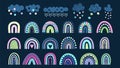 Rainbow collection. Clouds, colorful rainbows in scandinavian style. Childish baby vector elements