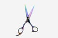 Rainbow color barber scissors isolated on white backgroud Royalty Free Stock Photo