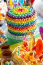 Rainbow color birthday cake decoration Royalty Free Stock Photo