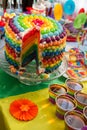 Rainbow color birthday cake Royalty Free Stock Photo