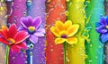 Rainbow color flowers with a water splash. Generative AI Royalty Free Stock Photo