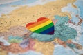Rainbow color heart on Australia globe world map background, symbol of LGBT pride month celebrate annual in June social, symbol