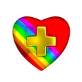 Rainbow heart medical gold cross sign