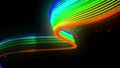 Rainbow color neon lines fly in the air, smoothly oscillation and wave. 3d abstract looped creative background like glow