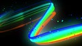 Rainbow color neon lines fly in the air, smoothly oscillation and wave. 3d abstract looped creative background like glow