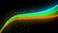 Rainbow color neon lines form wave. 3d abstract creative background like glow ribbon with particles isolated on black Royalty Free Stock Photo